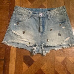 Mo&Co Denim Distressed and Jeweled Shorts